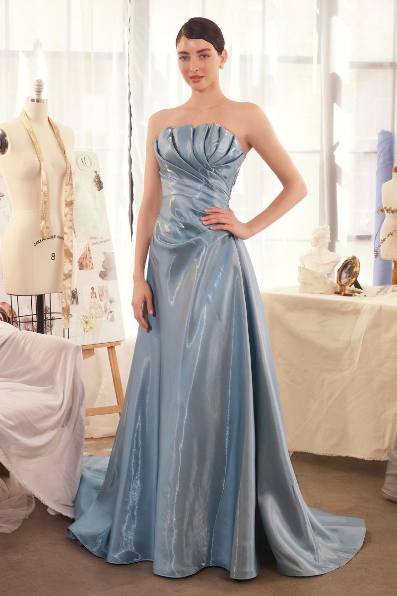 Red Carpet Inspired Liquid Satin Gown w/ Pleated Bodice CDA1439