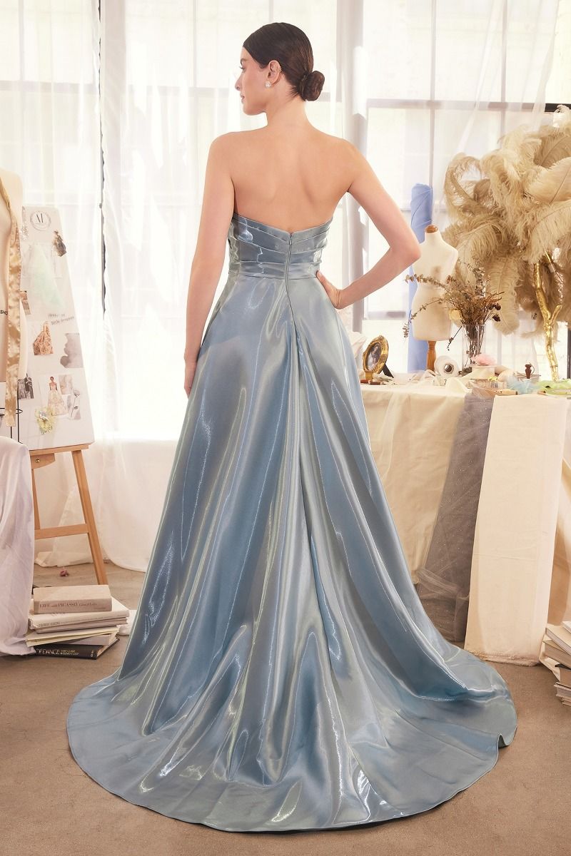 Red Carpet Inspired Liquid Satin Gown w/ Pleated Bodice CDA1439