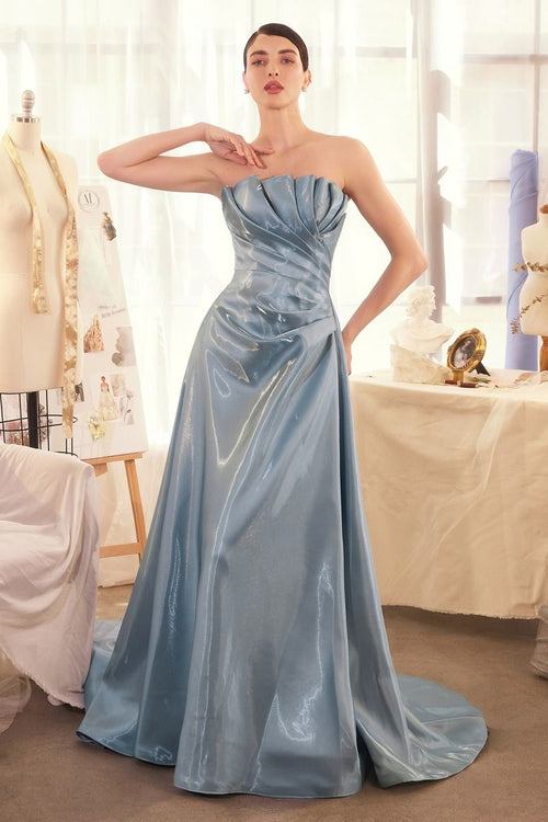 Red Carpet Inspired Liquid Satin Gown w/ Pleated Bodice CDA1439